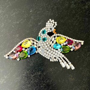 Large Colorful Vintage Czech Crystal Bird Rhinestone Brooch